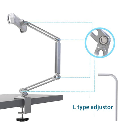 KABCON Tablet Stand-Holder Mount with Grip Extended Long Arm,Compatible with iPad Pro Mini Air,Galaxy Tabs,Microsoft Surface Pro Go,4-13''Cell Phones & Tablets for Table Bed Desk
