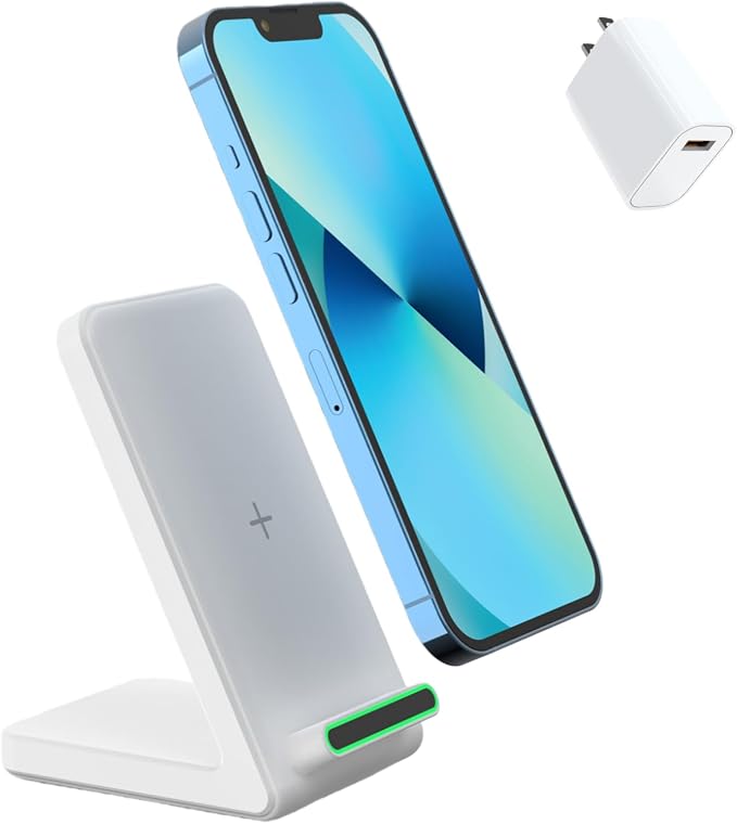 Fast Wireless Charger (Stand), 15W Fast Charging Stand with Adapter for Samsung Galaxy S25/S25+/S25 Ultra/S24/S23/S22/S21, for iPhone 17/16/15/14/13/12/11/XR, for Pixel 9/8/7, and More. (White)