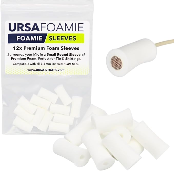 URSA Foamie Sleeves for Lavalier Microphones – Discreet Mic Covers to Reduce Clothing Noise, Protect Against Sweat & Light Wind – Pack of 12 (White)