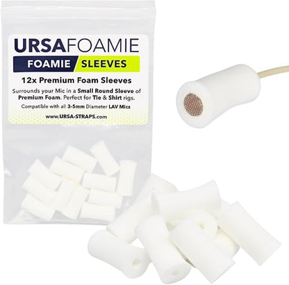 URSA Foamie Sleeves for Lavalier Microphones – Discreet Mic Covers to Reduce Clothing Noise, Protect Against Sweat & Light Wind – Pack of 12 (White)