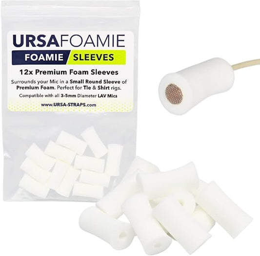 URSA Foamie Sleeves for Lavalier Microphones – Discreet Mic Covers to Reduce Clothing Noise, Protect Against Sweat & Light Wind – Pack of 12 (White)