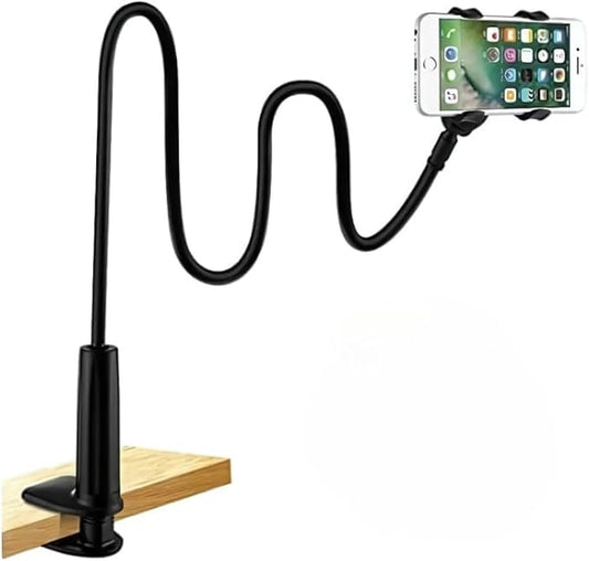 Gooseneck Universal Phone Holder for Bed, Desk, Headboard, Bed, Bedside, Table, Lazy Bracket Flexible Gooseneck Long Arm Stand 360 Adjustable , Overhead Cell Phone Clamp Mount, for All 3.5-7” Devices