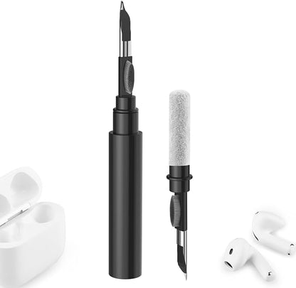 Cleaner Kit for Airpods Pro 1 2 3, 3-in-1 Multi-Function Cleaning Pen Tools Soft Brush Flocking Sponge & Metal Tip for Earbuds, Wireless Earphones, iPhone, Camera, Lens, Bluetooth Headphones (Black)