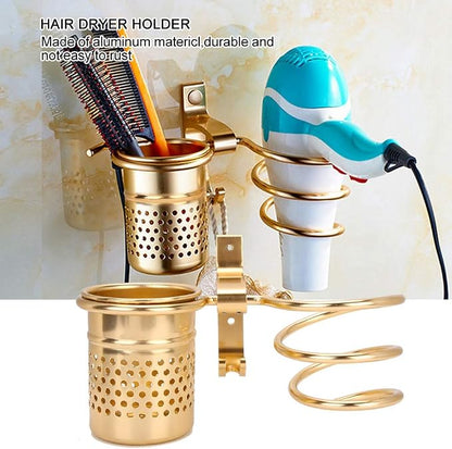 TOPINCN Hair Dryer Holder with Aluminum Storage Holder Wall Mount Hair Dryer Holder Wall Phone Holder with Fixing Screws for Hair Dryer, Hair Straightener(Gold)