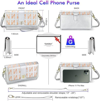 nuoku Women Small Crossbody Bag Cellphone Purse Wallet with RFID Card Slots 2 Straps Wristlet