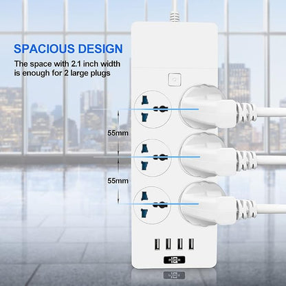 Universal Power Strip with 6 Oulets and 4 USB, 6.5ft Extension Cord 3000W Universal Power Strip Surge Protector 110V-250V Extension Lead for Home Office Dorm Room (White)
