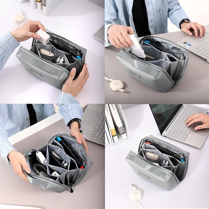 Electronic Organizer Accessory Cable Organiser Bag Water-Resistant Travel Essentials Tech Pouch for Charger, Cables, Hard Drive, Power Bank, Memory Card (Grey)