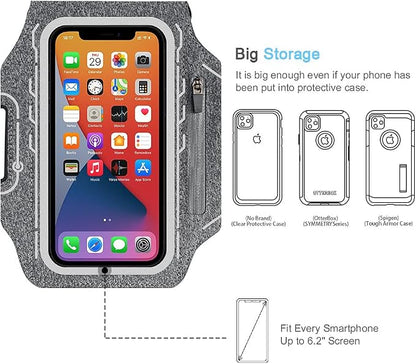 Armband for iPhone 17 16 15 14 13 12 Pro with Airpods Holder, Gym Workouts Running Arm Band (Grey)