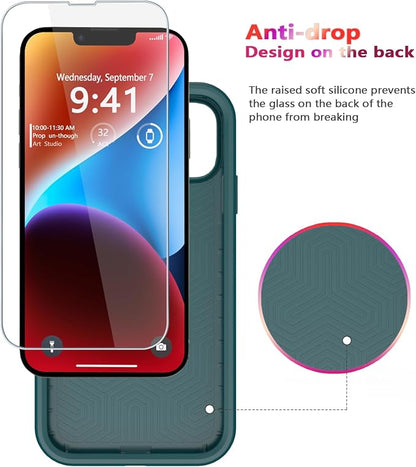 Diverbox for iPhone 14 case [Shockproof] [Dropproof] [Tempered Glass Screen Protector ],Heavy Duty Protection Phone Case Cover for Apple iPhone 14 (Dark Green-2in1)