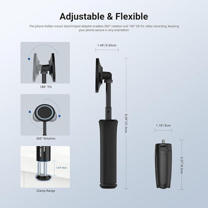 NEEWER Airplane Phone Holder, Magnetic Smartphone Desk Mount Tripod Stand Handheld Selfie Stick Plane Gadget Travel Essentials Compatible with MagSafe iPhone Samsung Android for Video Recording, TP016