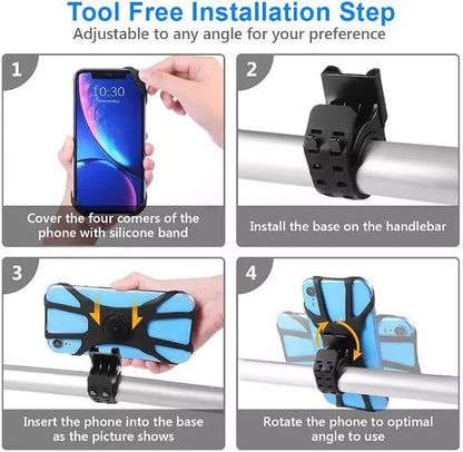 Kinizuxi Bike Phone Mount,360°Rotation Detachable Handlebar of Motorcycle Phone Mount,Adjustable Silicone Bike Phone Holder Compatible for iPhone,Android Cell Phones(Black)