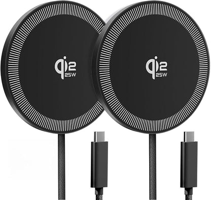 25W Wireless Charger for MagSafe, Qi2.2 Magnetic Fast Charging Pad for iPhone 17/16/15/14/13/12 Series & AirPods, Strong Magnet, Thin & Portable Wireless Charger for Travel Home Office(Black, 2Pack)