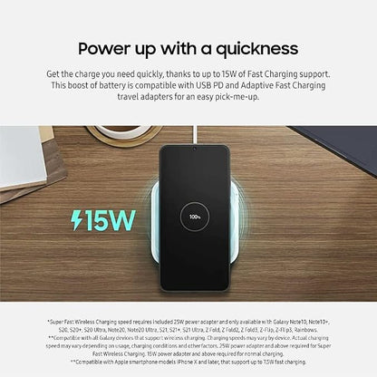 Samsung 15W Wireless Charger Single, Cordless Super Fast Charging Pad for Galaxy Phones and Devices, Compact Design, LED Indicator, USB C Cable Included, 2022, US Version, Grey