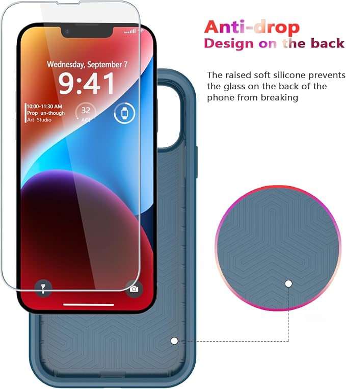 Diverbox for iPhone 14 Case [Shockproof] [Dropproof] [Tempered Glass Screen + Camera Lens Protector],Heavy Duty Protection Phone Case for Apple iPhone 14 (Blue-2in1)