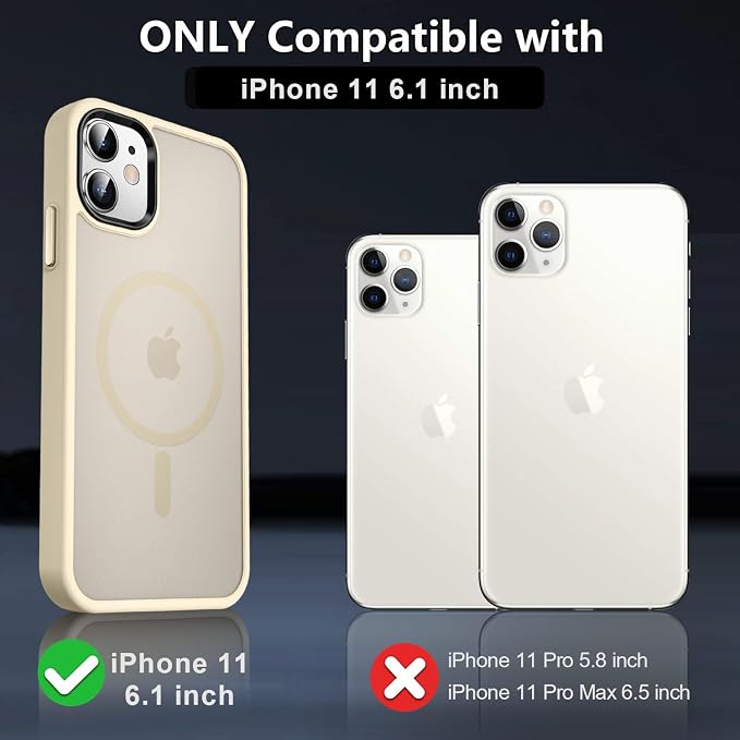 MOCCA Strong Magnetic for iPhone 11 Phone Case,[Compatible with Magsafe][Glass Screen Protector+Camera Lens Protector] Slim Thin Shockproof Cover Case for iPhone 11 6.1 inch, Light Gold