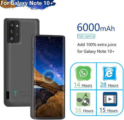 Sitong Battery Case for Samsung Galaxy Note 10+ Plus 5G, 6000mAh Rechargeable Extended Battery Charging Charger Case, Add 100% Extra Juice Black