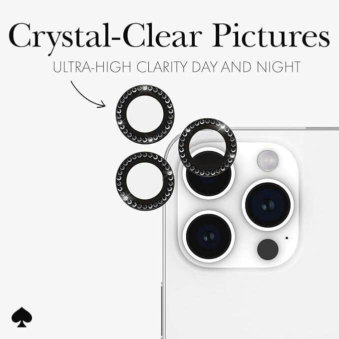 kate spade new york iPhone 15 Pro/iPhone 15 Pro Max Camera Lens Protector with Aluminum Ring - Set in Stone Nightfall