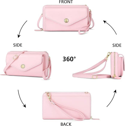 Peacocktion Crossbody Bags for Women RFID Wristlet Wallets Travel Vegan Leather Small Clutch Purses with Phone Pocket Zipper