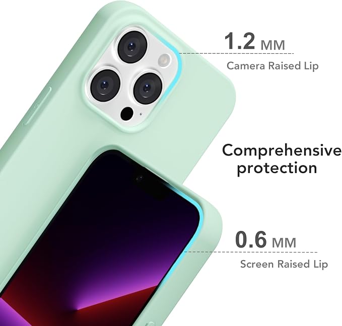 for iPhone 13 Pro Case Silicone Compatible with Magsafe Case, Ultra Slim Thin Magnetic Phone Cases Mag Safe, Cute Soft Rubber Gel TPU Matte Plain Wireless Charging Cover for Women, Mint Green