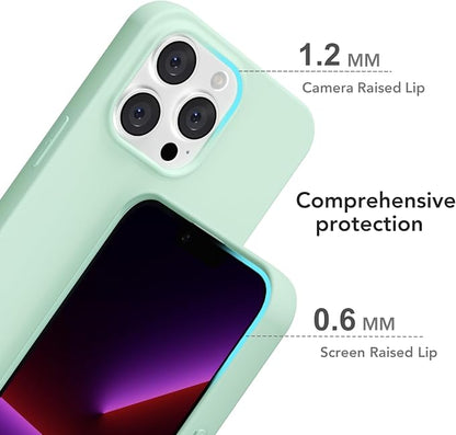 for iPhone 13 Pro Case Silicone Compatible with Magsafe Case, Ultra Slim Thin Magnetic Phone Cases Mag Safe, Cute Soft Rubber Gel TPU Matte Plain Wireless Charging Cover for Women, Mint Green