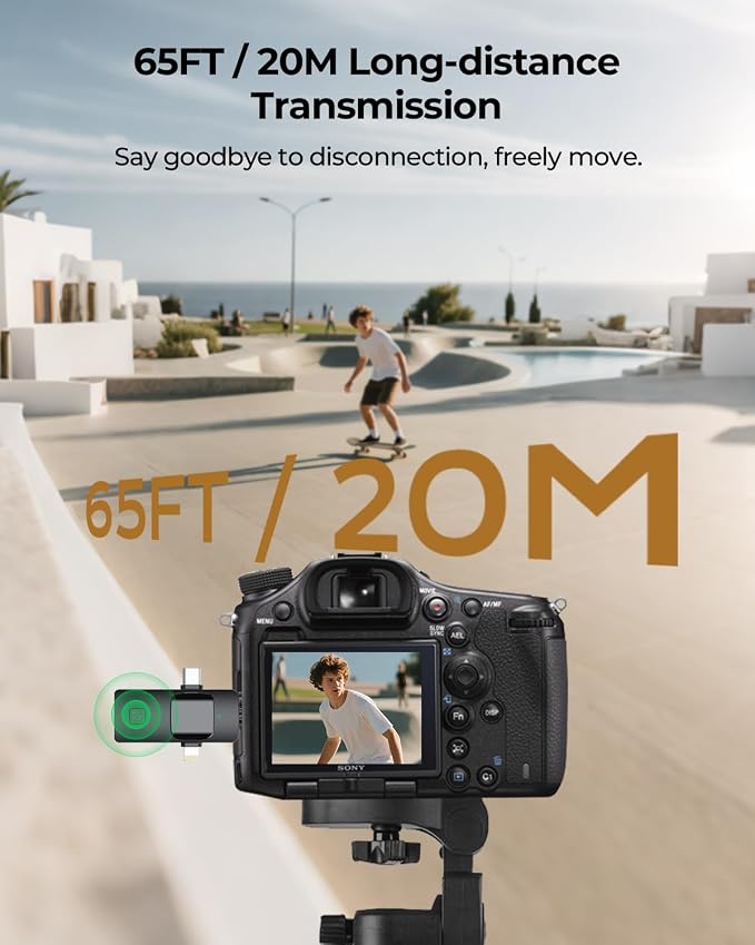 3-in-1 Microphone for iPhone, Android, Camera, Wireless Microphones, Mini Microphone, Lapel Mic with Noise Reduction, Crystal Clear Sound & 7H Battery for Recording, YouTube, Podcast
