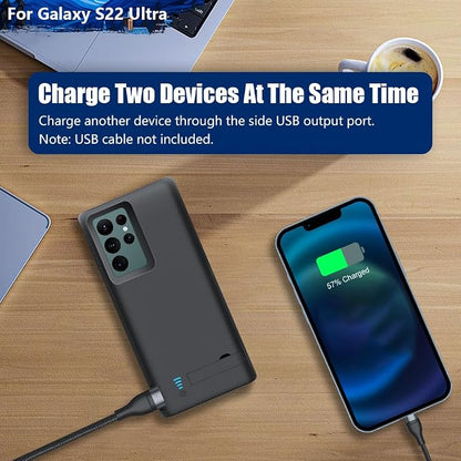 Battery Case for Samsung Galaxy S22 Ultra, 5000mAh Rechargeable Extended Battery Charging Charger Case, Add 100% Extra Juice, Not for S22 or S22+ (6.8 inch) Black