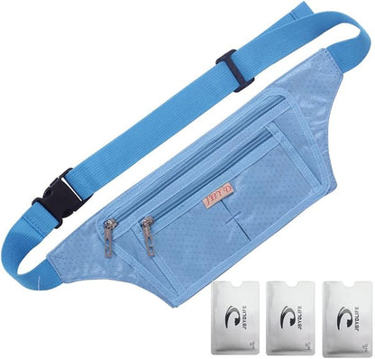 Naoki Outdoor Sports Running Jogging Cycling Hiking Camping Climbing Travel Ultra-thin Waterproof Polyester Waist Pack/Bag Runner Belt(Sky Blue)