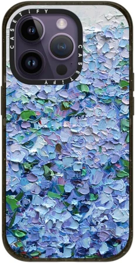 CASETiFY Impact iPhone 14 Pro Case [4X Military Grade Drop Tested / 8.2ft Drop Protection/Compatible with Magsafe] - Nantucket Blue Hydrangeas - Glossy Black