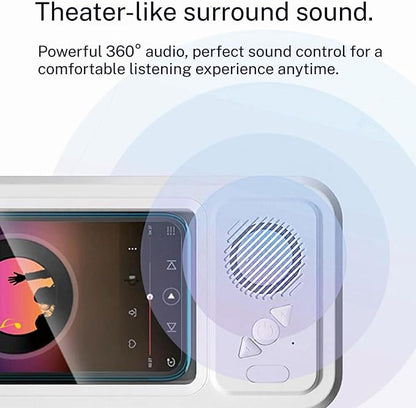 Waterproof Shower Phone Holder with Bluetooth Speaker, 100% Waterproof Fog‑Resistant Bathroom Phone Case, 480° Rotatable Retractable Mount for All Phones (White)