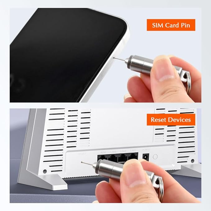 2 in 1 SIM Card Eject Tool with Cleaning Brush & Keyring, Eject Pin and Reset Needle for Smartphone, Tablet, Router, Portable Multi-Tool Keychain