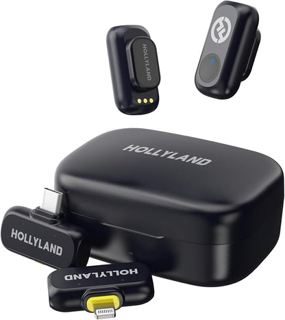 Hollyland Lark A1 Wireless Mini Microphone for iPhone 14/13/12 (2TX + Lightning RX) 48kHz/24-bit, 3-Level Intelligent Noise Cancel, Magnetic Microphone for YouTube, Podcast, Vlogging (Black)