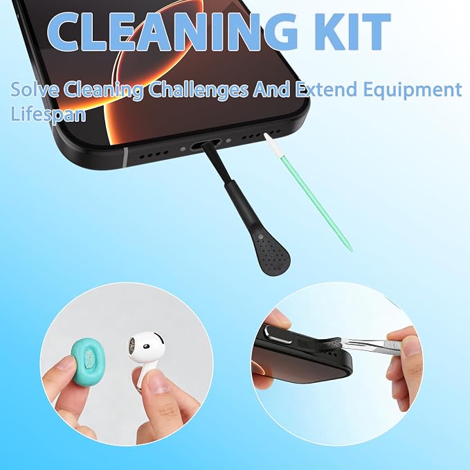USB C Dust Plug Cover for Charging Port, Type C Cleaning Kit & Speaker Cap Cleaner, Phone Accessories Compatible with iPhone 15/16/Plus/Pro/Pro Max and iPhone 17 Only (Not 17 Pro/Max)