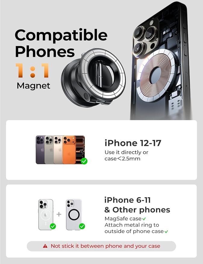 LISEN for Magsafe Car Mount, Phone Holders for Your Car, Magnetic Car Accessories for Women Men Truck Jeep BMW, Vacuum Gifts for Mother Day for iPhone 17 Pro Max 16 15 14 13 12, Samsung S26, Black
