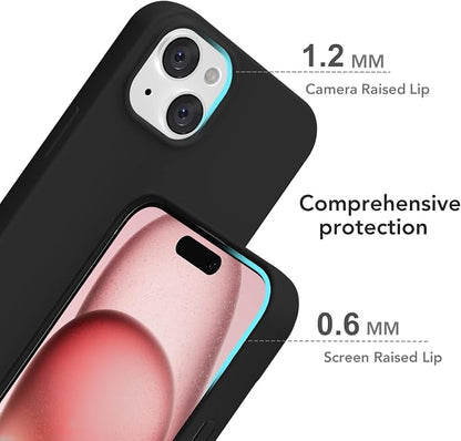 for iPhone 15 Case Silicone Compatible with Magsafe Case, Ultra Slim Thin Magnetic Phone Cases Mag Safe, Cute Soft Rubber Gel TPU Matte Plain Wireless Charging Cover for Women, Black
