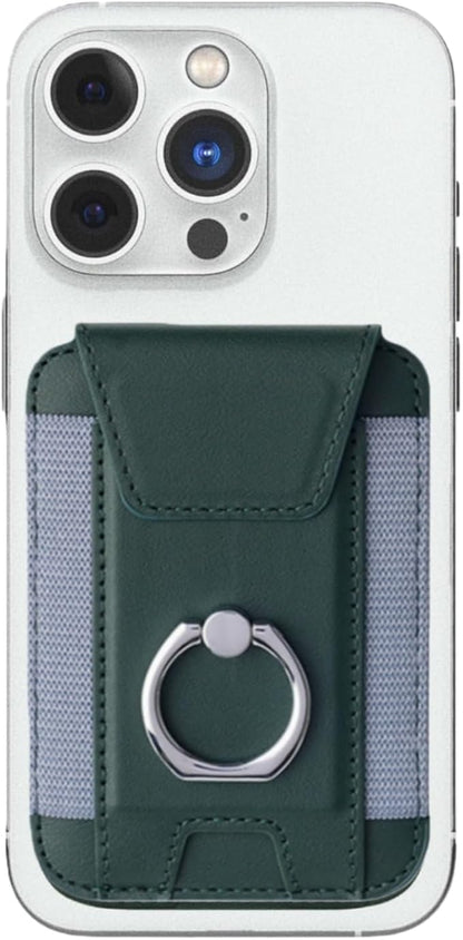 for Magsafe Wallet, Slim Magnetic Card Wallet with Grip, 7 Cards Holder RFID Blocking, Ring Stand Stick on Wallet with Privacy Flap (Green)