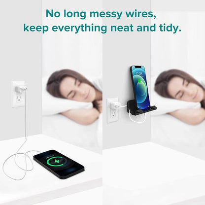 HomeMount Wall Phone Holder - Hands Free Wall Mount Phone Holder with Adhesive Strip Wall Mount Phone Holder for Bedroom Living Room Kitchen Compatible with All Phone or Mini ipad Black 2PS