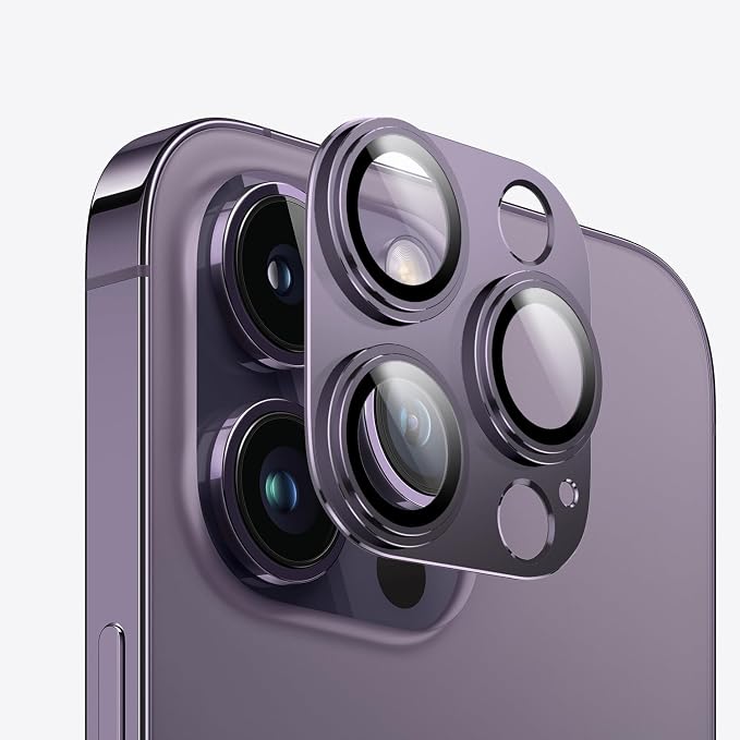 for iPhone 14/15/16 Pro & Pro Max Camera Lens Protector [2 Pack], Step Tempered Glass with Metal Alloy Frame, for iPhone 14 pro max Camera Lens Protector, Ultra Clear Photography, Purple