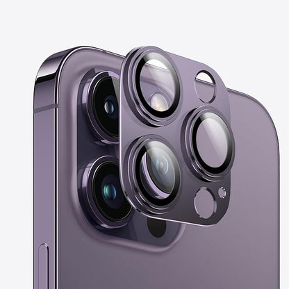 for iPhone 14/15/16 Pro & Pro Max Camera Lens Protector [2 Pack], Step Tempered Glass with Metal Alloy Frame, for iPhone 14 pro max Camera Lens Protector, Ultra Clear Photography, Purple