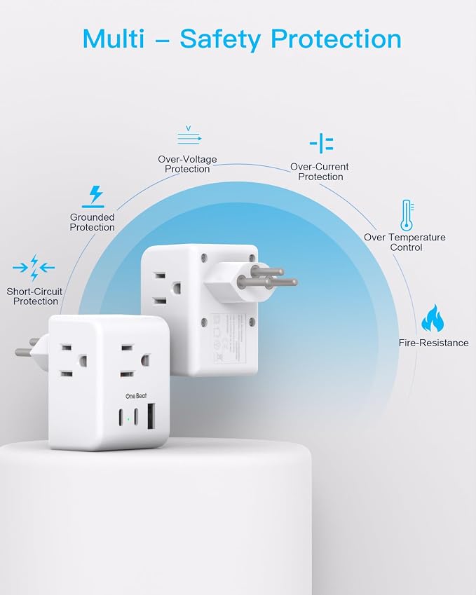 One Beat 2 Pack Switzerland Travel Plug Adapter, Type J Power Adaptor with 3 Outlets 3 USB Ports(2 USB-C), Swiss Outlet Adapter Travel Essentials for US to Switzerland, Rwanda, Liechtenstein