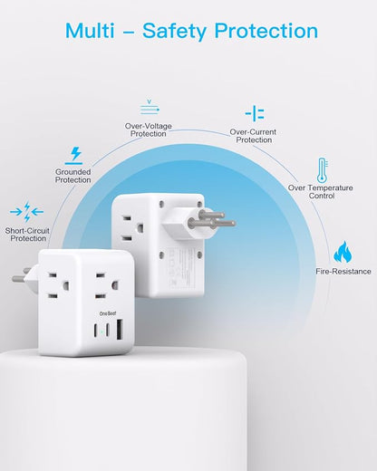 One Beat 2 Pack Switzerland Travel Plug Adapter, Type J Power Adaptor with 3 Outlets 3 USB Ports(2 USB-C), Swiss Outlet Adapter Travel Essentials for US to Switzerland, Rwanda, Liechtenstein