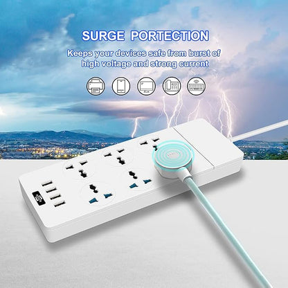 Universal Power Strip with 6 Oulets and 4 USB, 6.5ft Extension Cord 3000W Universal Power Strip Surge Protector 110V-250V Extension Lead for Home Office Dorm Room (White)