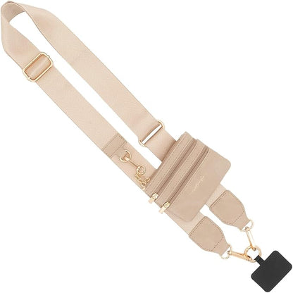 Save the Girls Clip and Go Phone Strap Solid (Taupe - Taupe Pouch) - Crossbody Phone Strap Chain with Zipper Wallet Pouch – Phone Lanyard