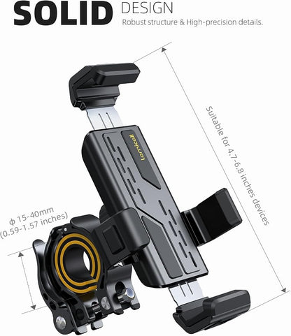 Lamicall Motorcycle Bike Phone Mount - [Full-Around Protection Clip] Bicycle Handlebar Phone Holder, Motorcycle Phone Clip, Scooter Clamp for iPhone 16 15 14 Pro Max/Plus, S24 Ultra and 4.7-7" Phones