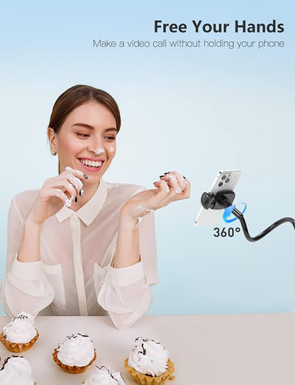 Tryone Gooseneck Phone Holder Hands-Free for Phone Viewing Or Recording, Adjustable Stable Metal Cell Stand Mount for Desk Table Bed, Soporte para Celular, Fits 4-7 Phones Including iPhone - Black