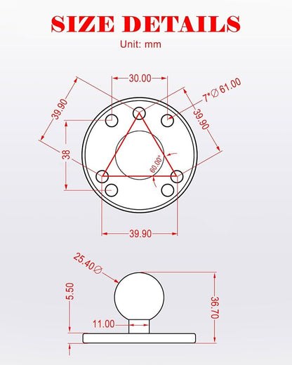 1" Ball Double Socket Arm with AMPS Ball Mount Base, Aluminum Alloy Universal Electronic Device Mount Ball (Square Base)