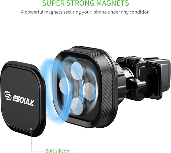 Esoulk Magnetic Car Phone Mount - Universal Air Vent Cell Phone Holder, Hands-Free Strong Magnet Auto Mount, 360° Rotation, Compatible with iPhone, Samsung Galaxy & All Smartphones