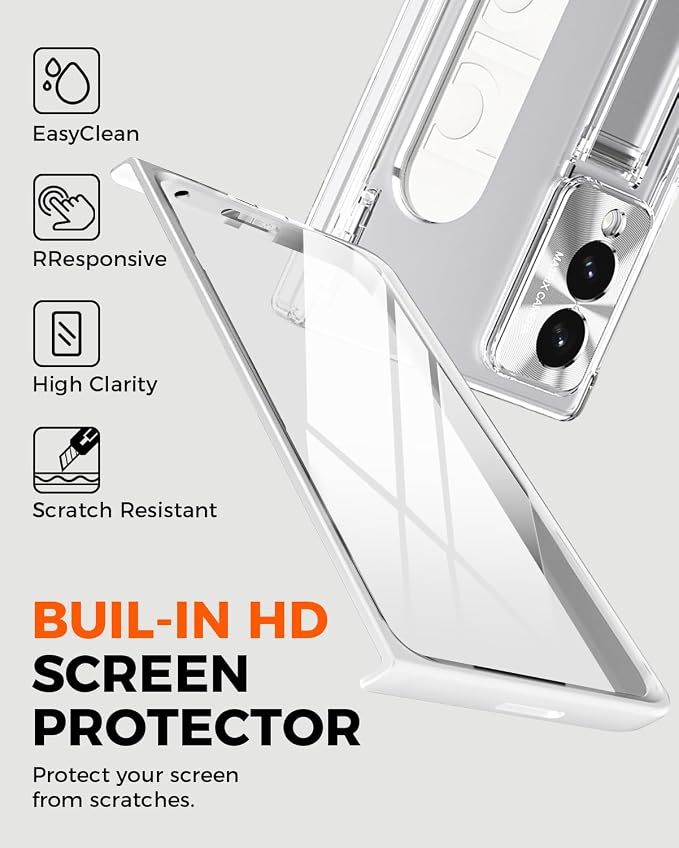 NINKI Transparent Cover for Samsung Galaxy Z Fold 8 Case with Strap & Screen Protector, Shockproof Full Body Hinge Protection + Stand for Galaxy Fold 8 Cover Slim Grip for Samsung Z Fold 8 Case Clear