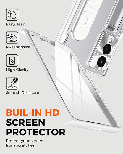 NINKI Transparent Cover for Samsung Galaxy Z Fold 8 Case with Strap & Screen Protector, Shockproof Full Body Hinge Protection + Stand for Galaxy Fold 8 Cover Slim Grip for Samsung Z Fold 8 Case Clear