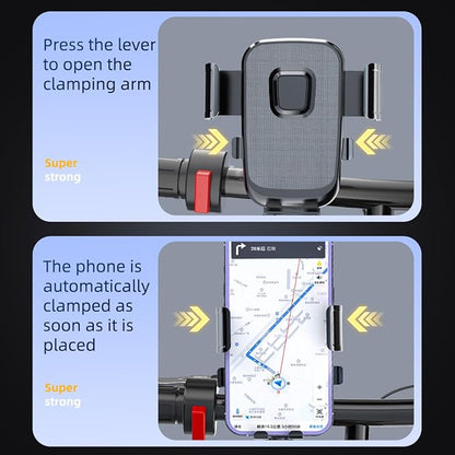 Motorcycle Phone Mount with Shock Absorber - Anti-Vibration Handlebar Phone Holder, Adjustable, Compatible with Bicycles, Scooters, ATVs, Fits 5.4-6.9 Inch Smartphones