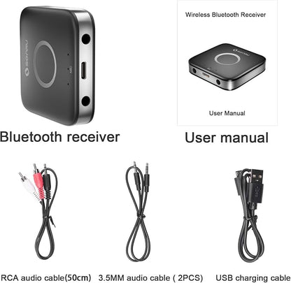 SONRU Bluetooth 5.3 Adapter Hi-Fi Equipment for Car Wireless Audio Receiver with 3.5mm AUX RCA Cable, Noise Cancellation, Dual AUX Outputs for Home Speakers Wired Headphones